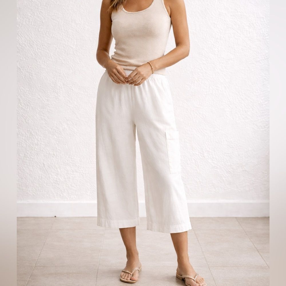 Planet by Lauren G White Wide Leg Lounge Gaucho Pants Pima Cotton Size 14-16